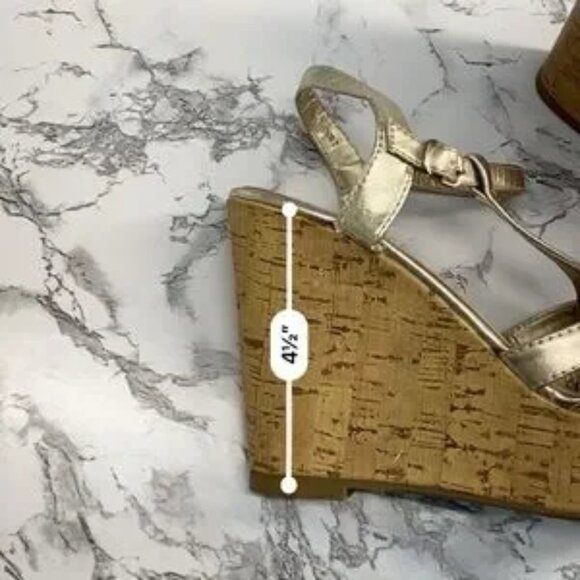 Brash Gold Metallic Strappy Cork Wedges Size 7 - Picture 8 of 11